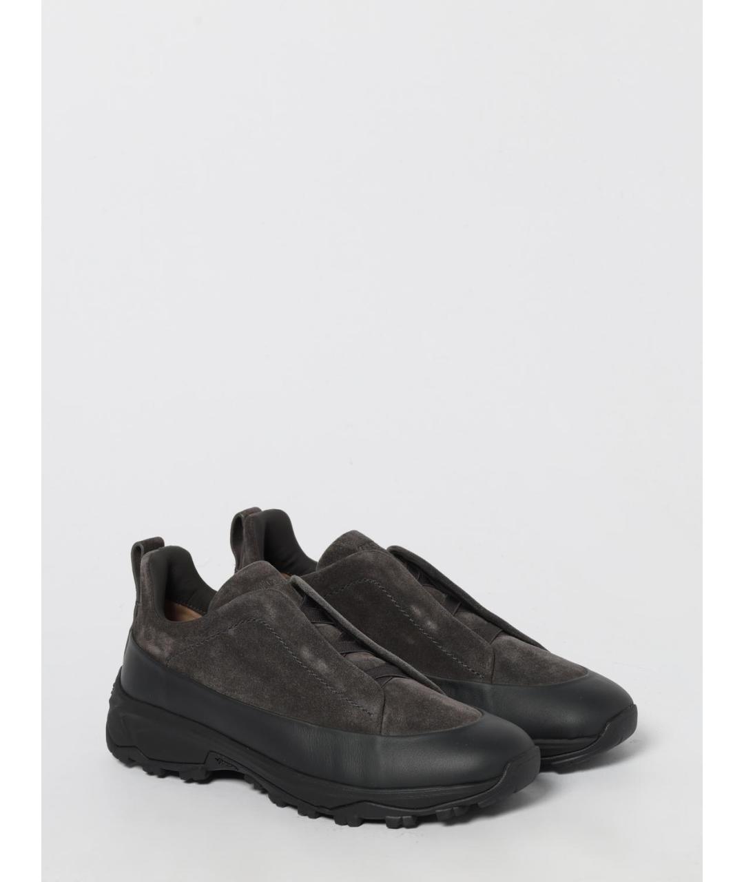 ZEGNA Черные кожаные низкие кроссовки / кеды, фото 2