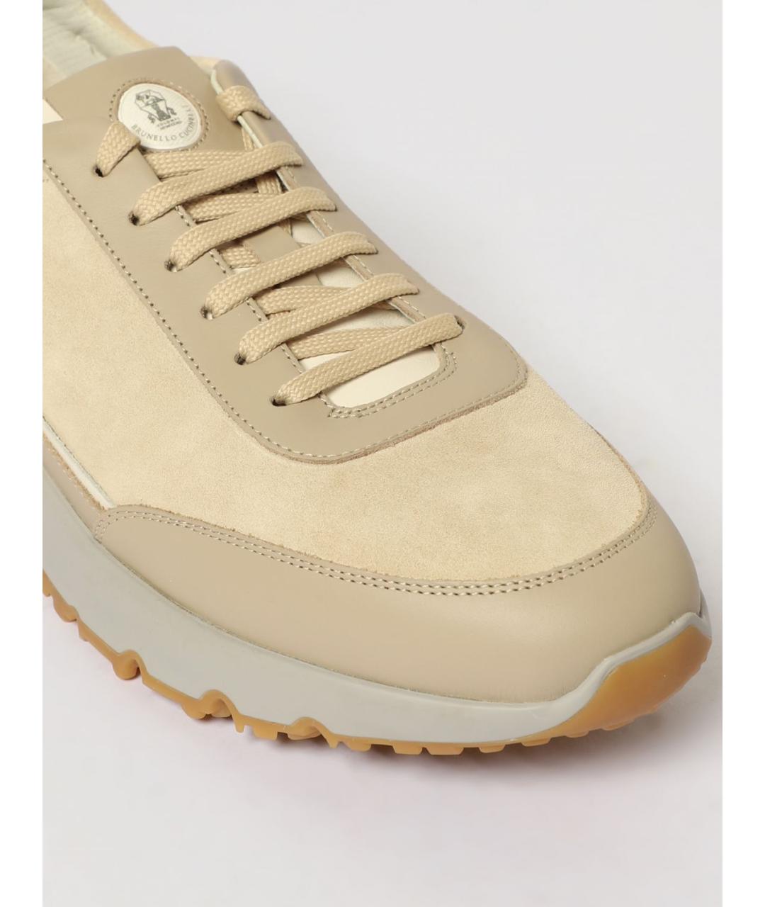 BRUNELLO CUCINELLI Бежевые кожаные низкие кроссовки / кеды, фото 4