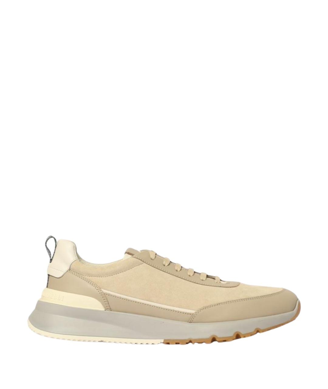 BRUNELLO CUCINELLI Бежевые кожаные низкие кроссовки / кеды, фото 1