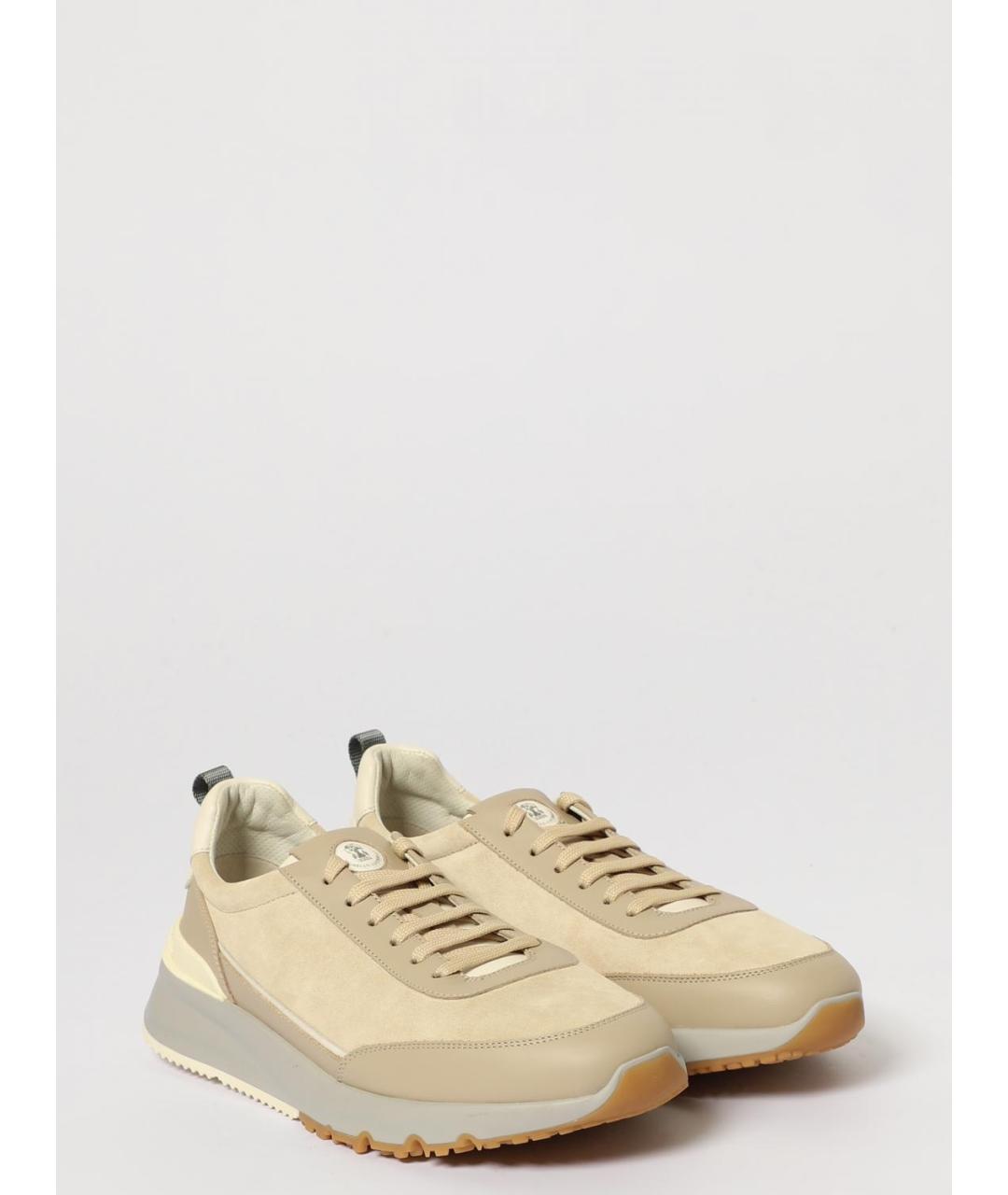 BRUNELLO CUCINELLI Бежевые кожаные низкие кроссовки / кеды, фото 2