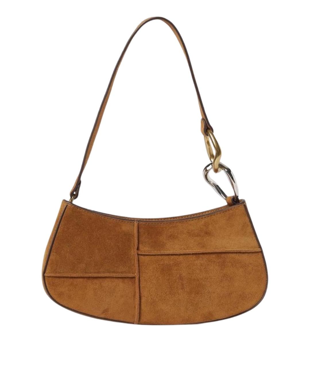 STAUD Коричневая кожаная сумка с короткими ручками, фото 1