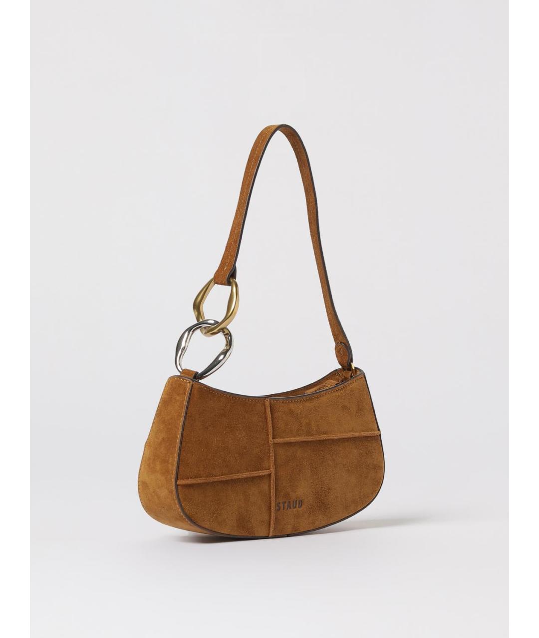 STAUD Коричневая кожаная сумка с короткими ручками, фото 2