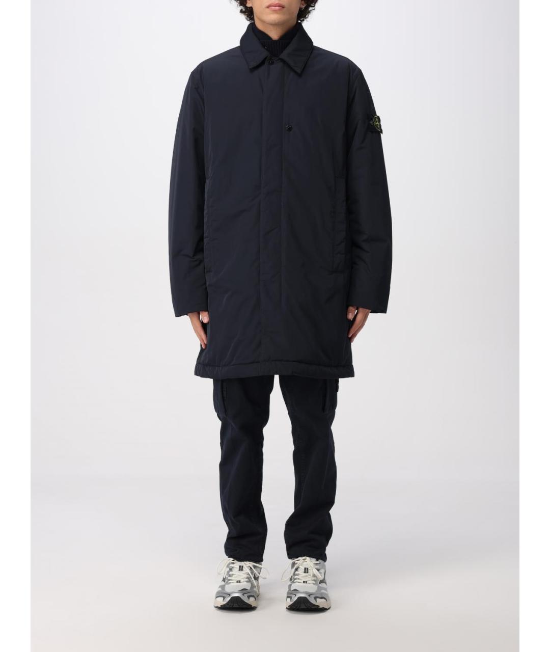 STONE ISLAND Темно-синий синтетический тренч / плащ, фото 2