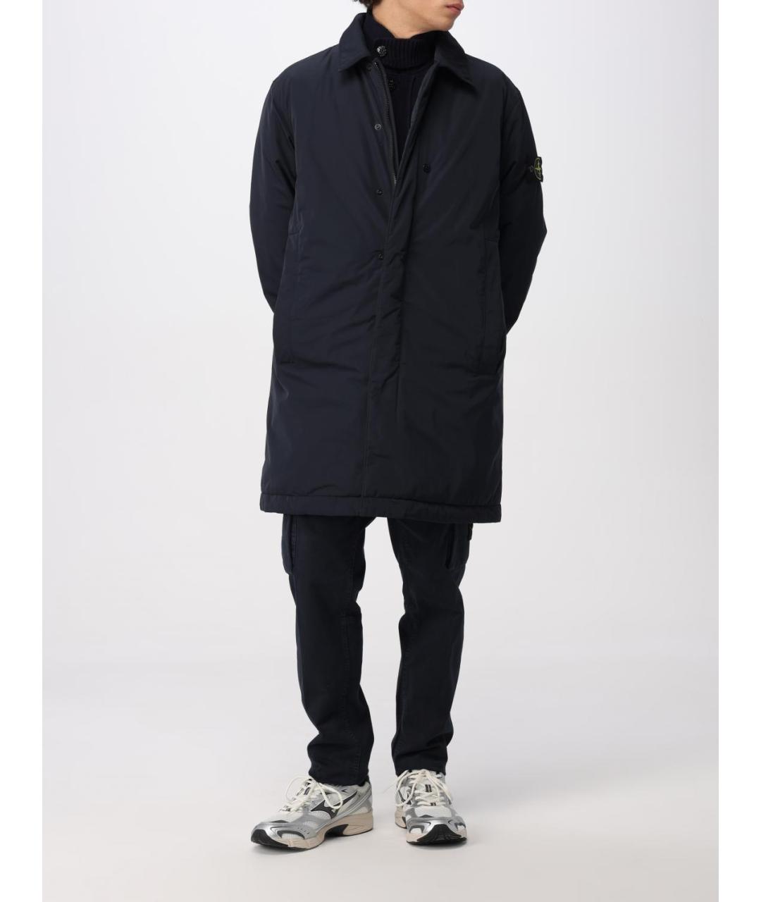 STONE ISLAND Темно-синий синтетический тренч / плащ, фото 3