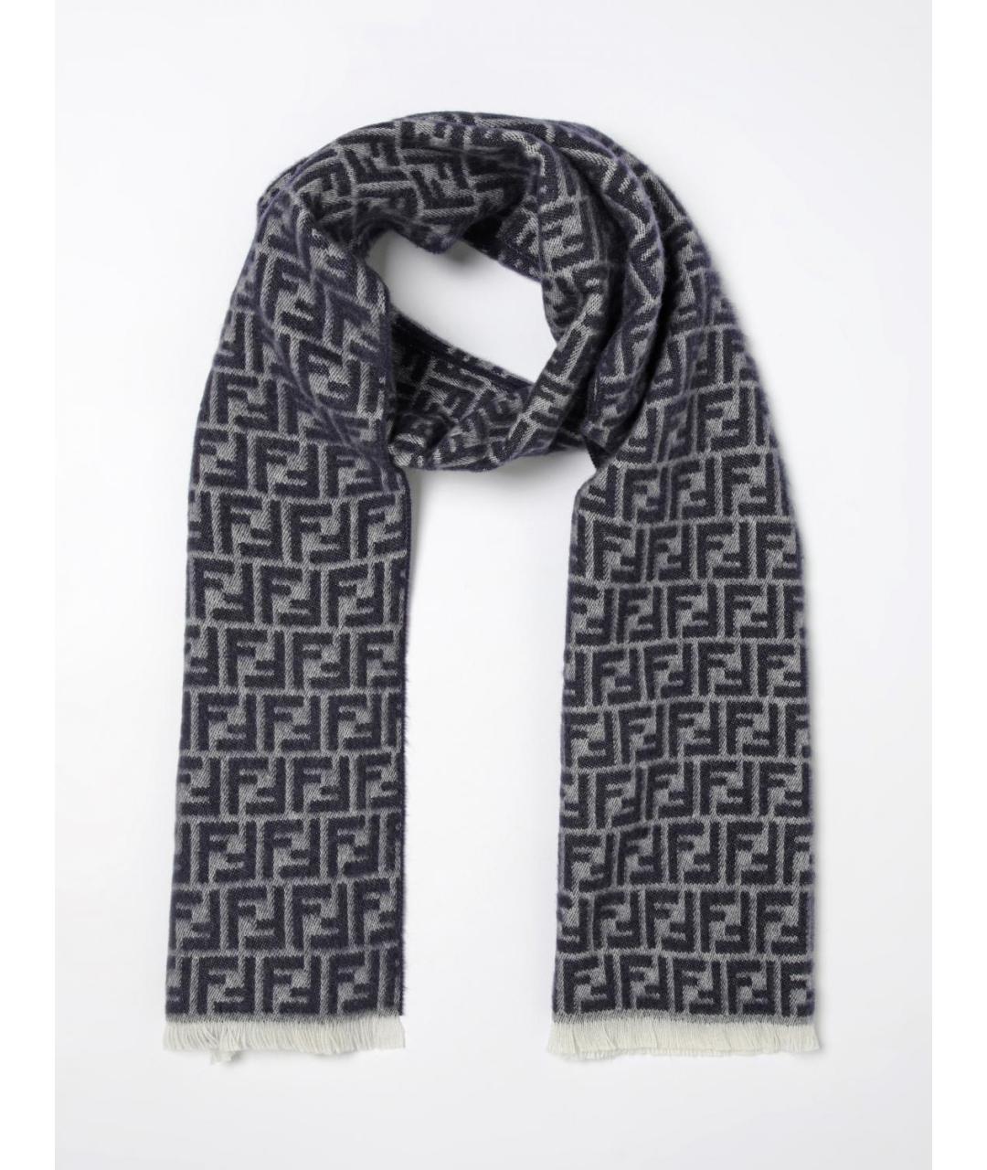 FENDI Серый шерстяной шарф, фото 5