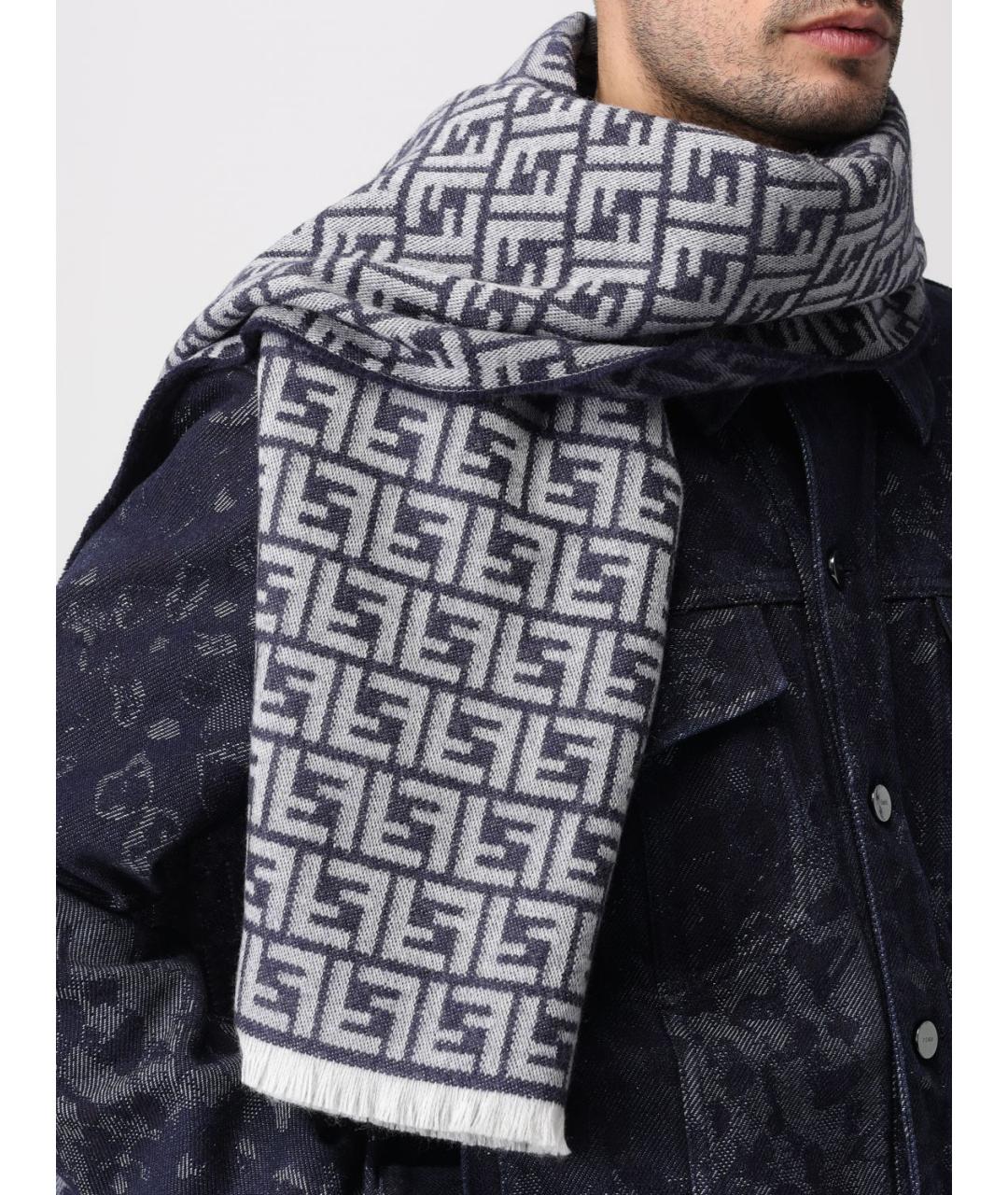 FENDI Серый шерстяной шарф, фото 4