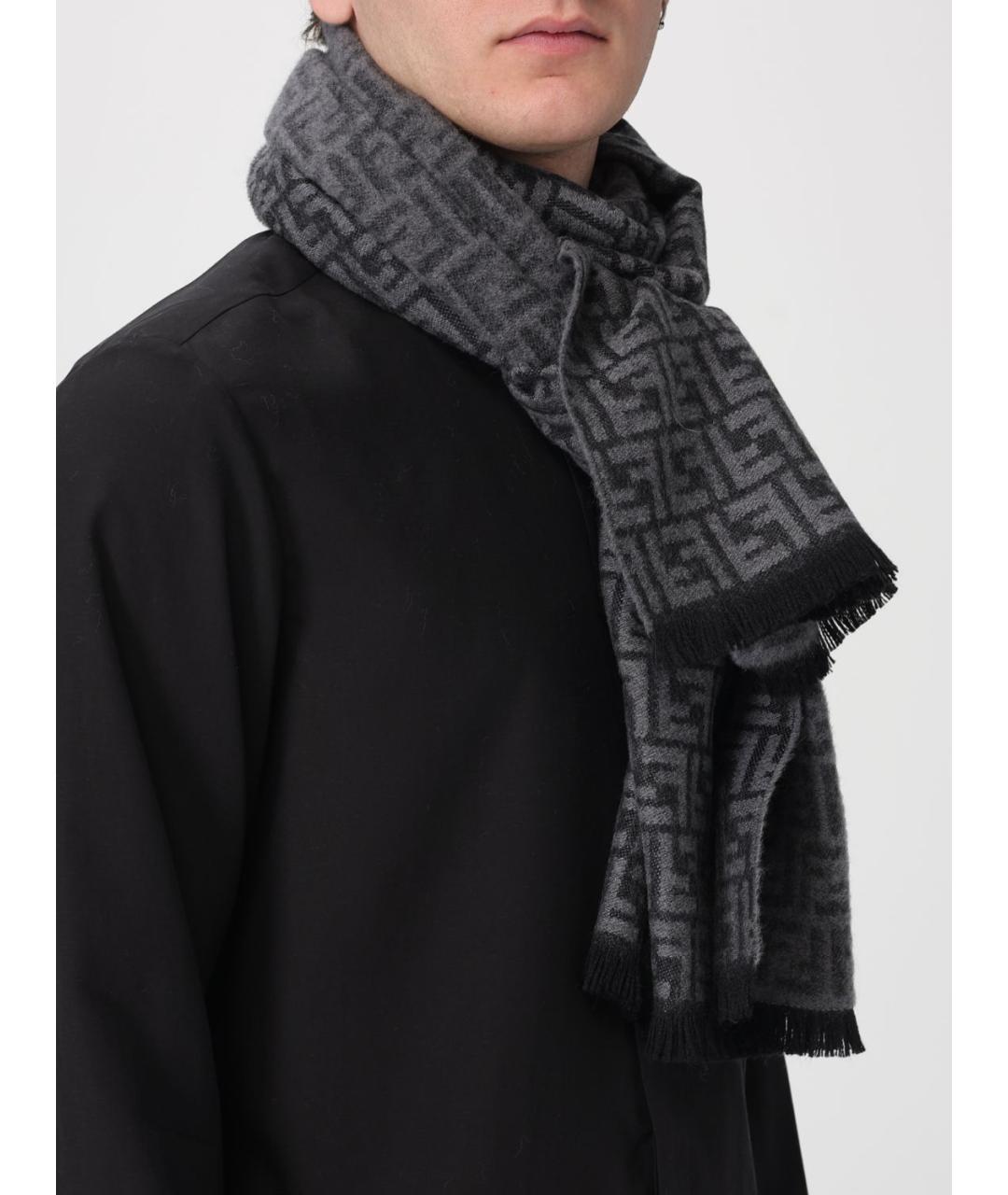 FENDI Серый шерстяной шарф, фото 4