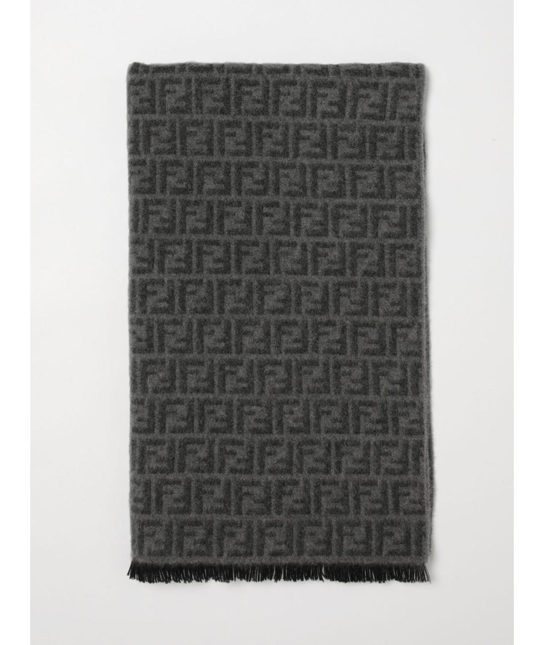 FENDI Серый шерстяной шарф, фото 5