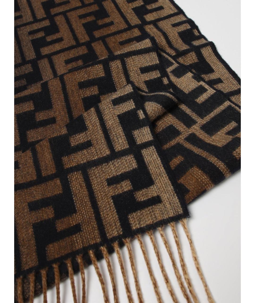 FENDI Коричневый шерстяной шарф, фото 3