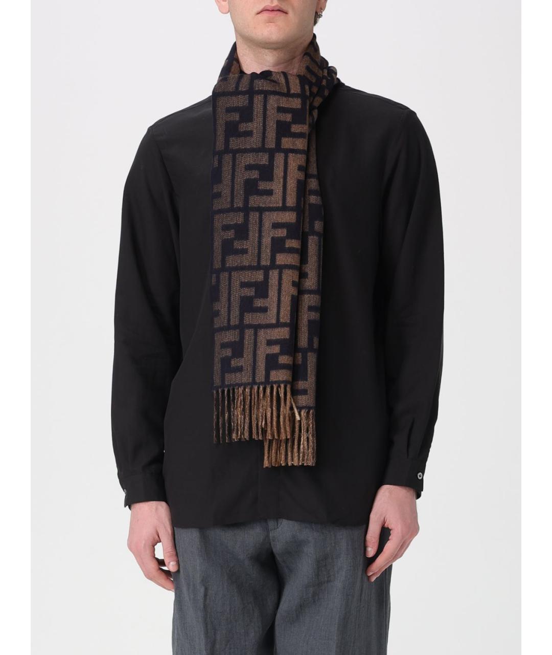 FENDI Коричневый шерстяной шарф, фото 2
