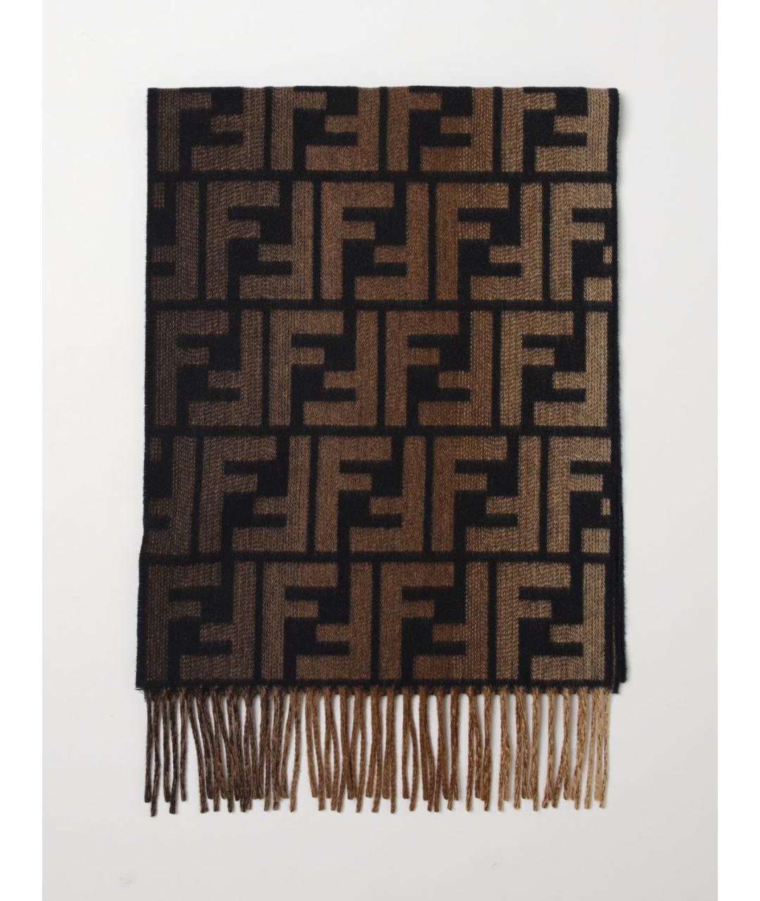 FENDI Коричневый шерстяной шарф, фото 5