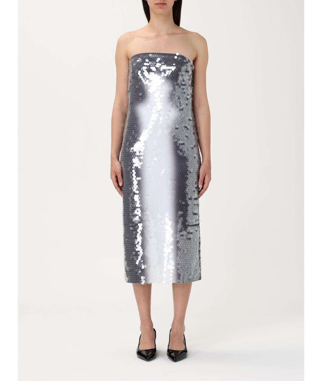 SPORTMAX Серебряное полиамидовое вечернее платье, фото 2