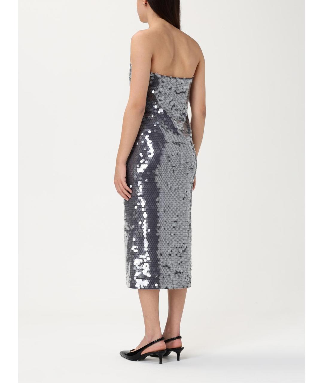 SPORTMAX Серебряное полиамидовое вечернее платье, фото 3