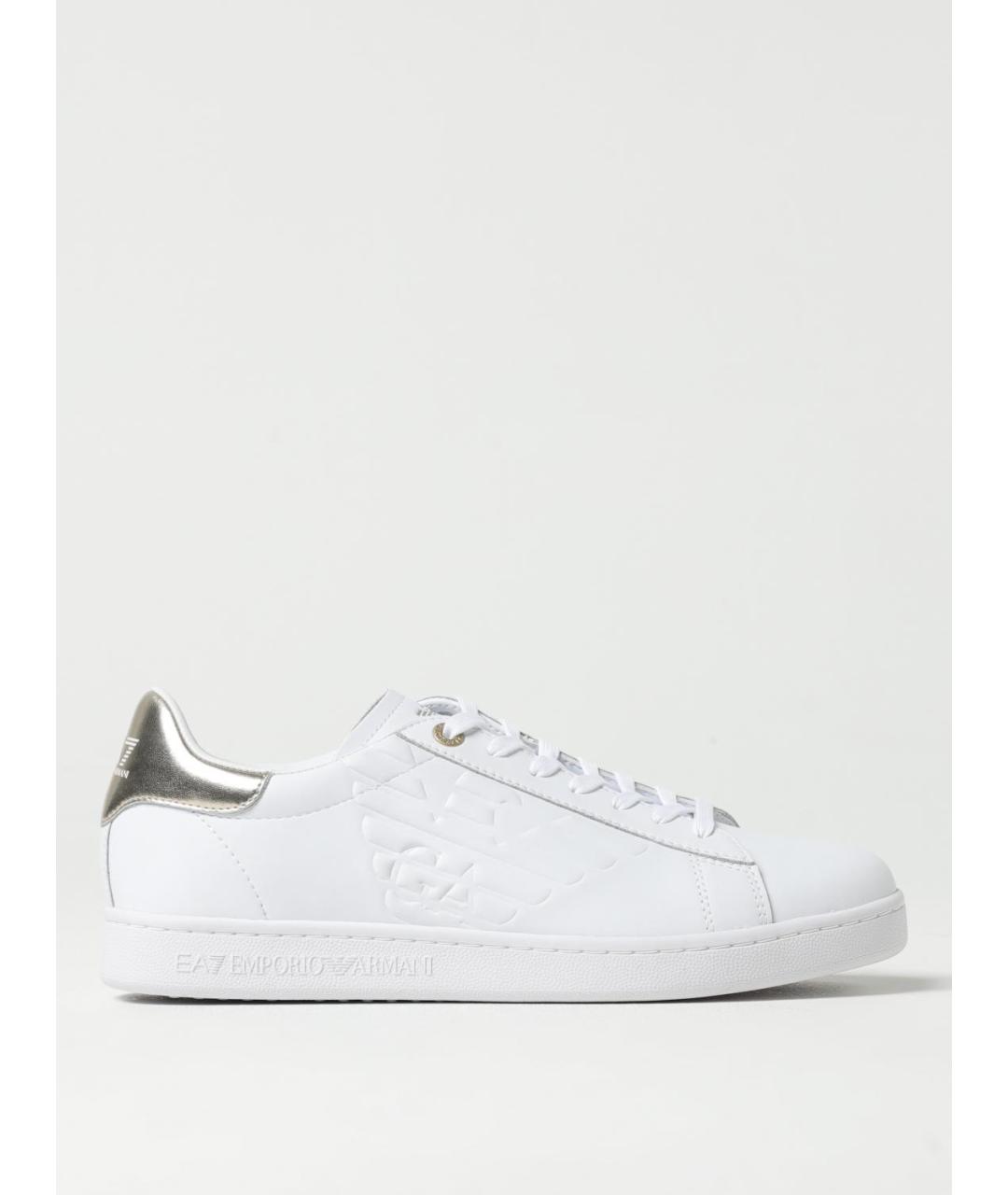 EA7 Белые кожаные низкие кроссовки / кеды, фото 4
