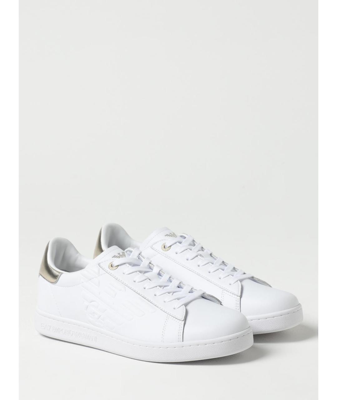 EA7 Белые кожаные низкие кроссовки / кеды, фото 2