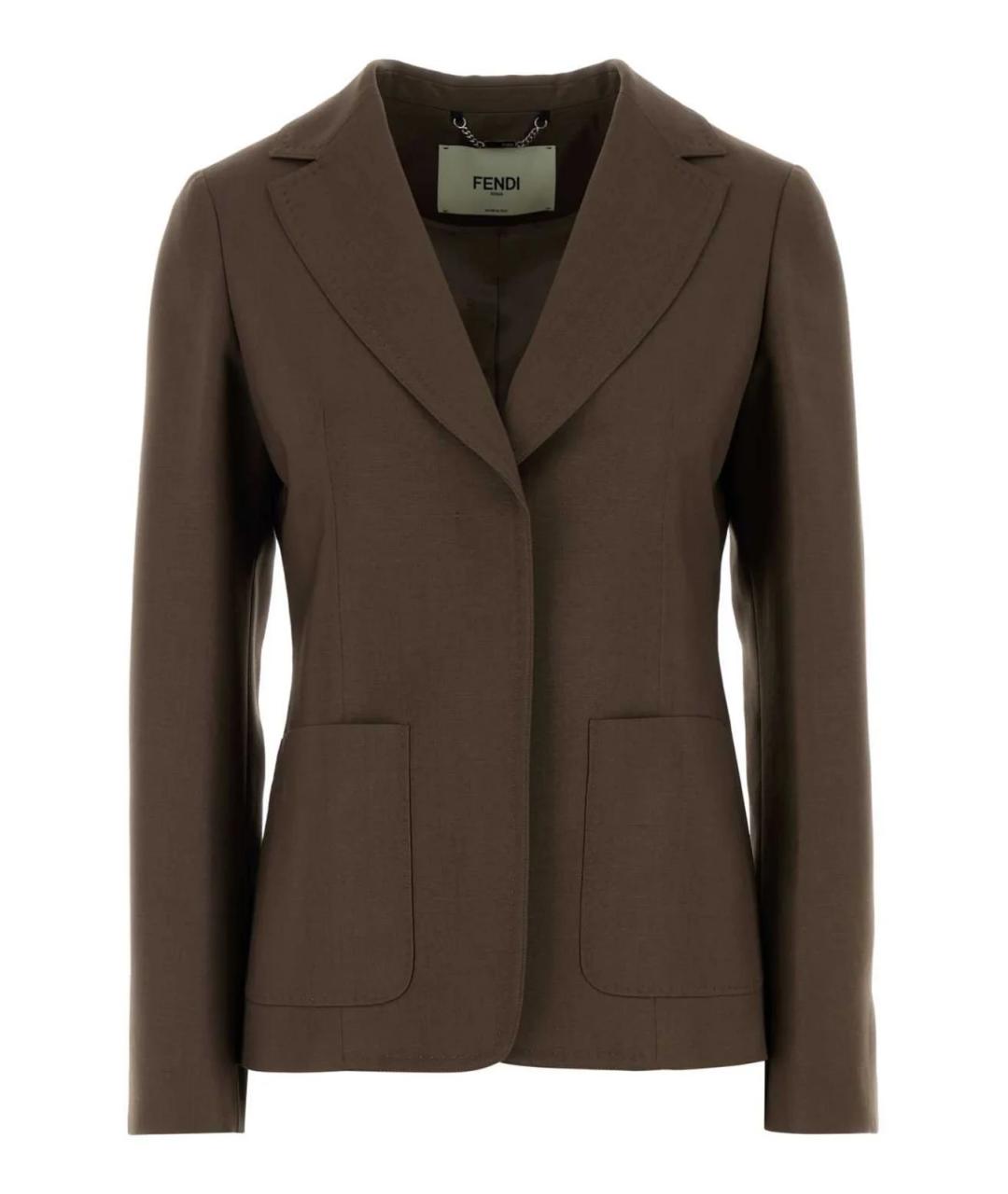 FENDI Коричневый шерстяной жакет/пиджак, фото 1