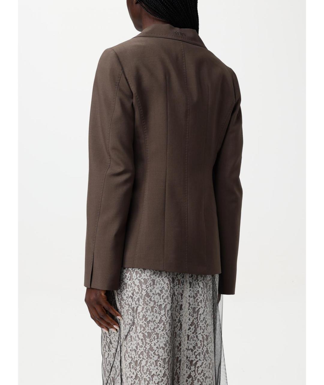 FENDI Коричневый шерстяной жакет/пиджак, фото 4