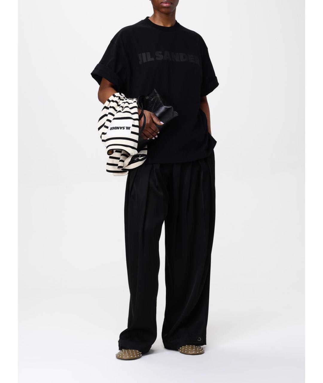 JIL SANDER Черная хлопковая футболка, фото 2