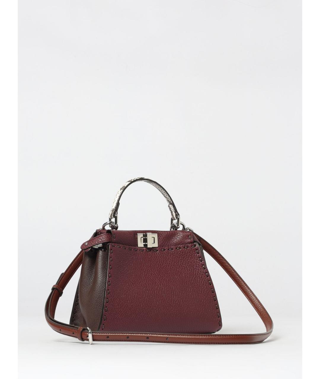 FENDI Бордовая кожаная сумка тоут, фото 3