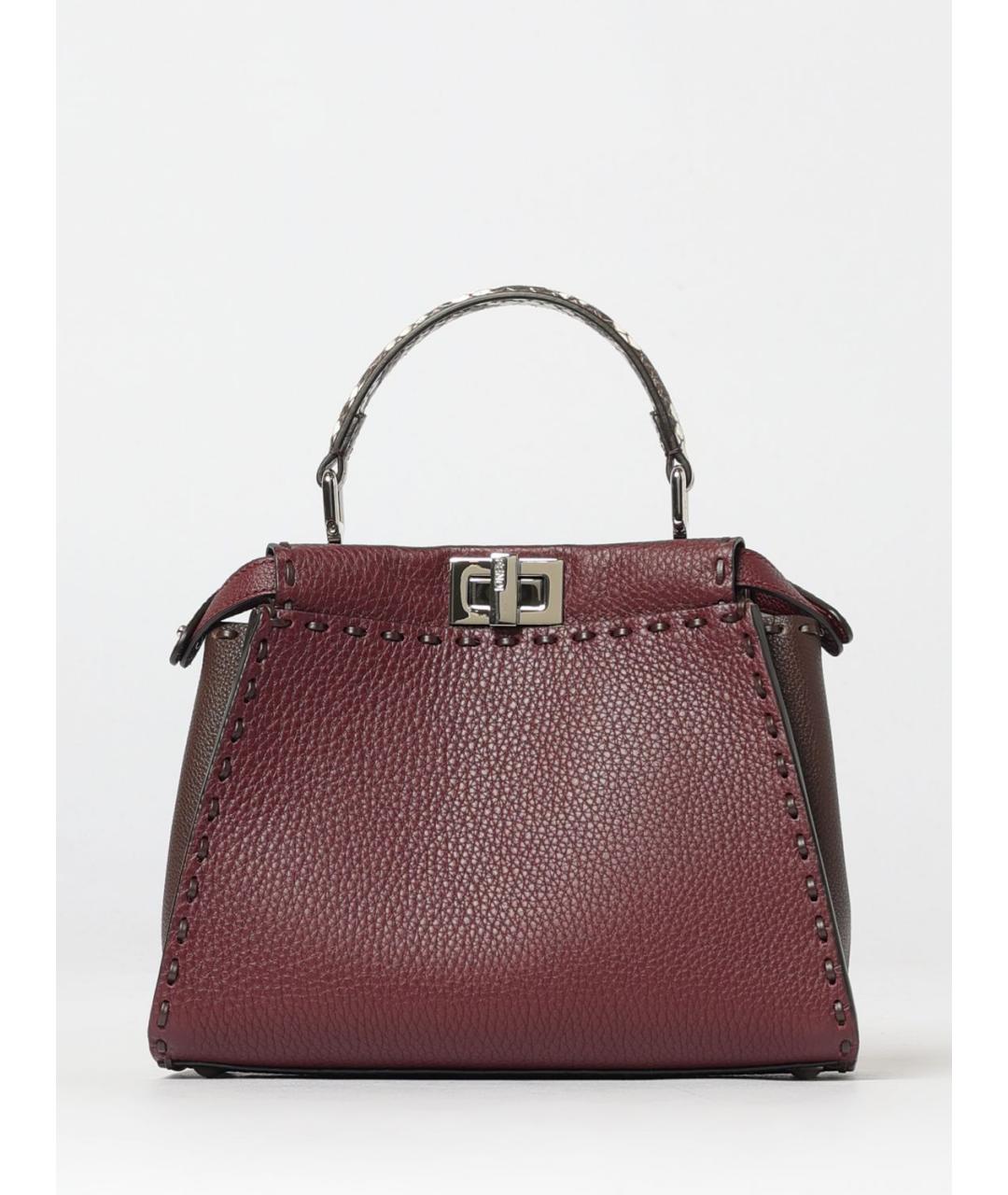FENDI Бордовая кожаная сумка тоут, фото 6