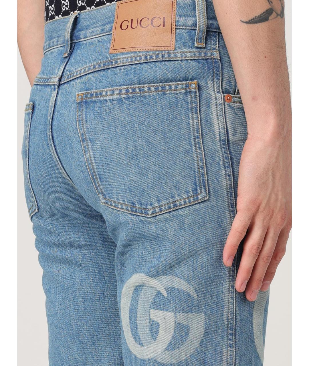 GUCCI Голубые хлопковые прямые джинсы, фото 5