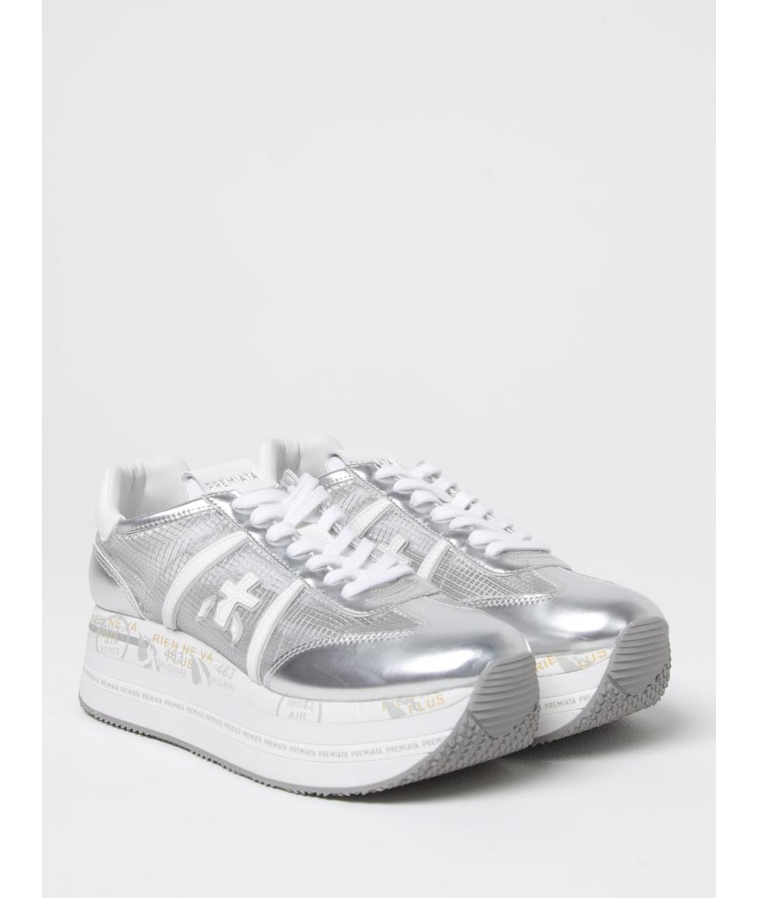 PREMIATA Серебряные кожаные кроссовки, фото 2