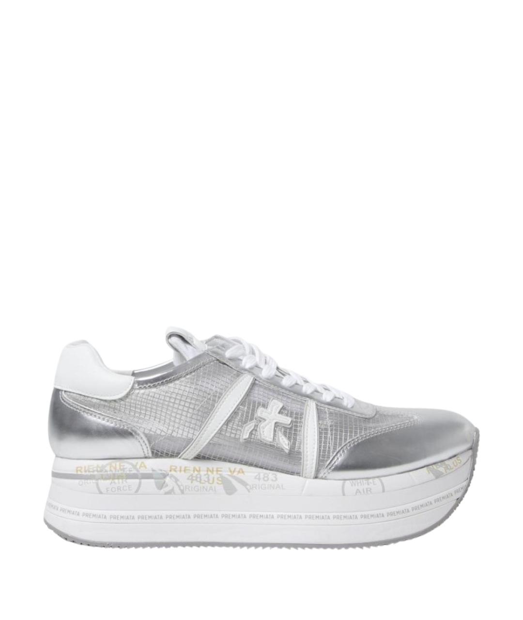 PREMIATA Серебряные кожаные кроссовки, фото 1