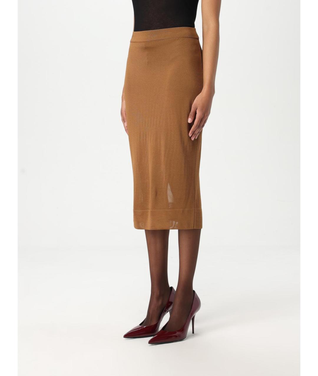 SAINT LAURENT Бежевая вискозная юбка миди, фото 4
