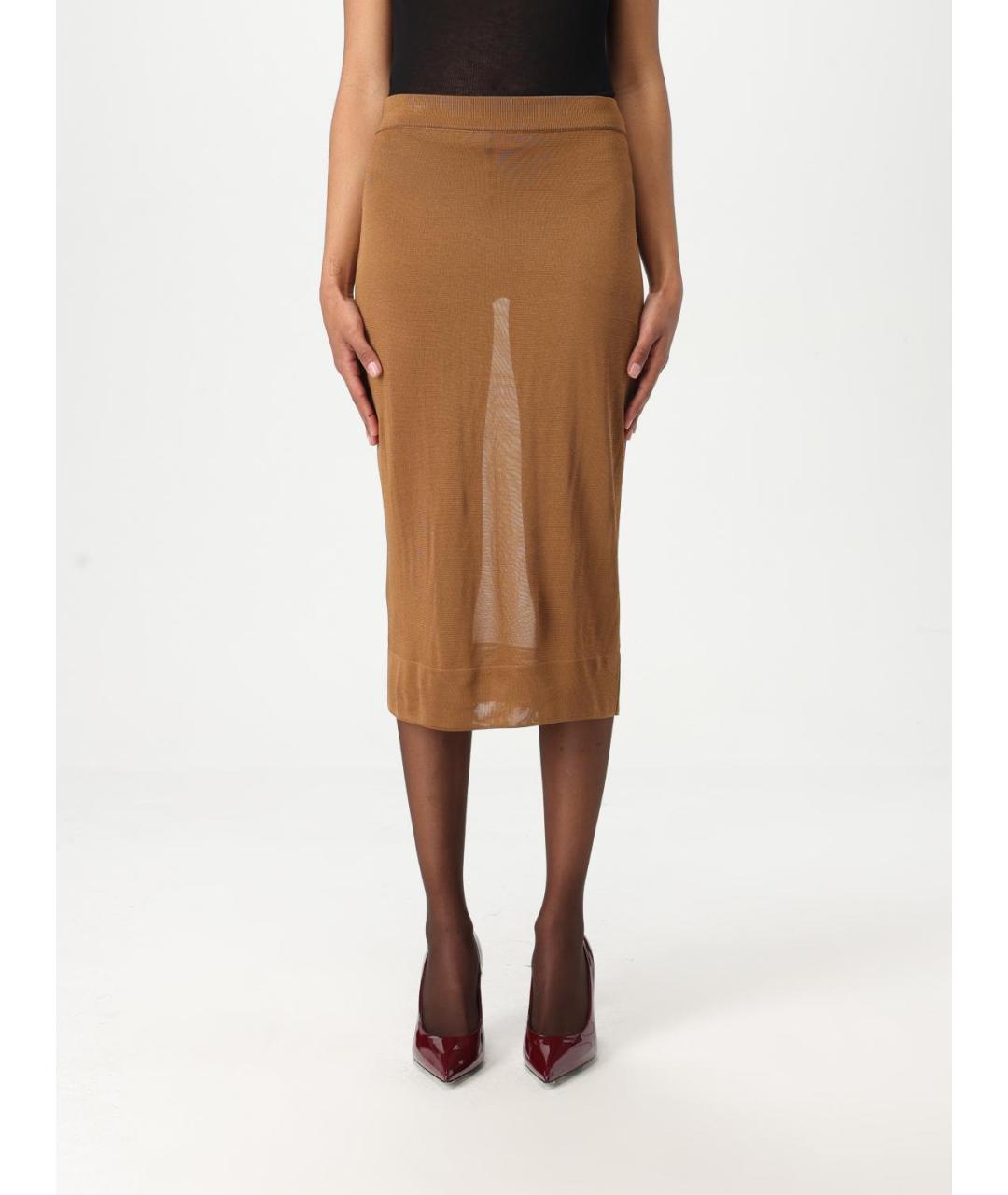 SAINT LAURENT Бежевая вискозная юбка миди, фото 6
