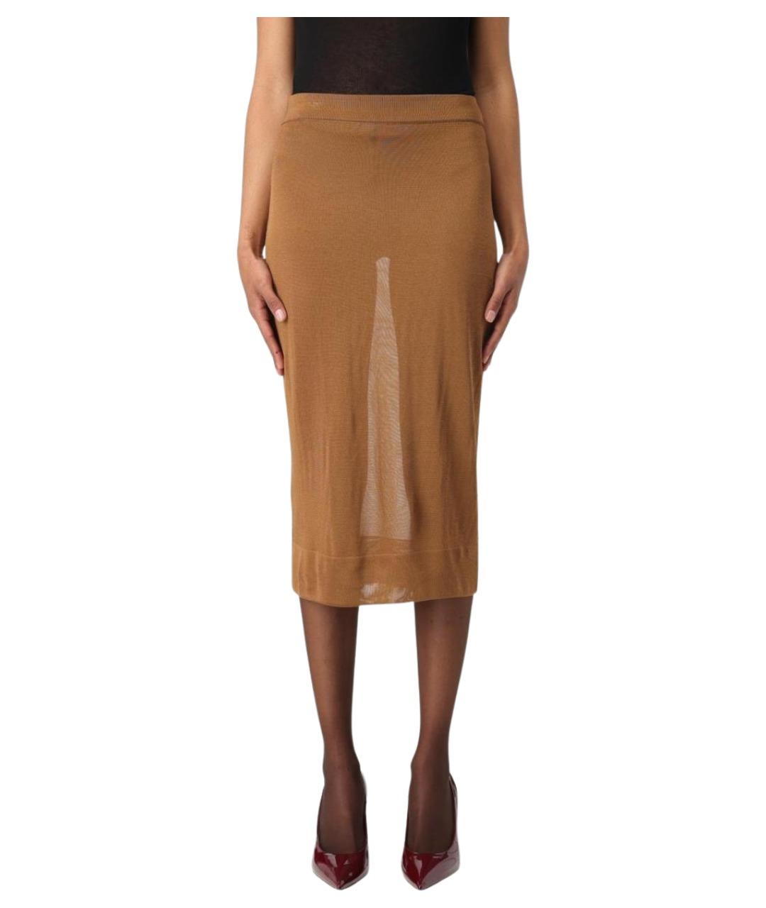 SAINT LAURENT Бежевая вискозная юбка миди, фото 1