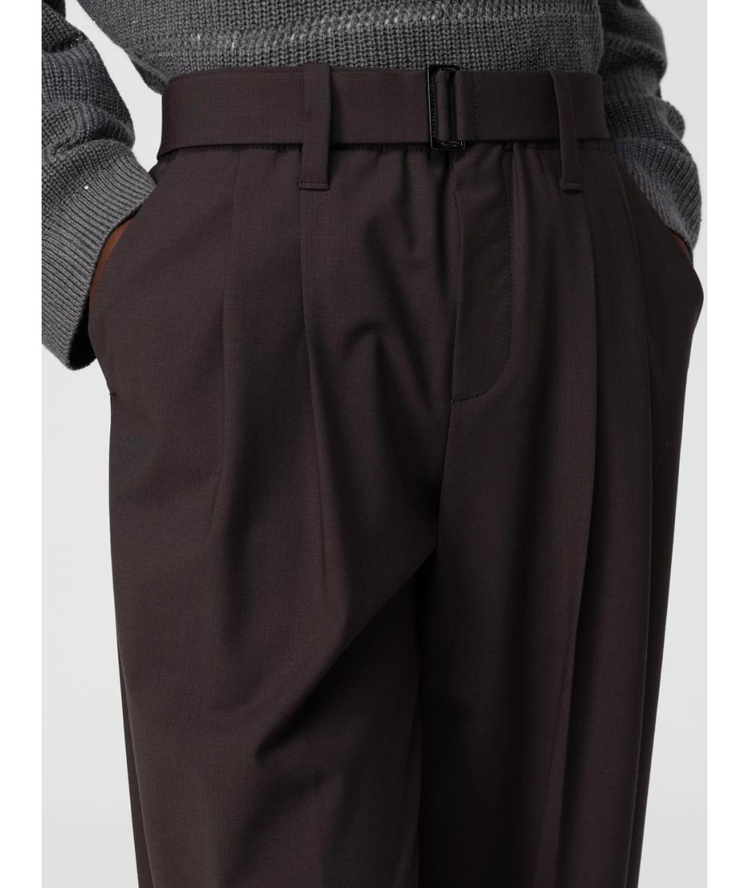 BRUNELLO CUCINELLI Коричневые шерстяные прямые брюки, фото 5