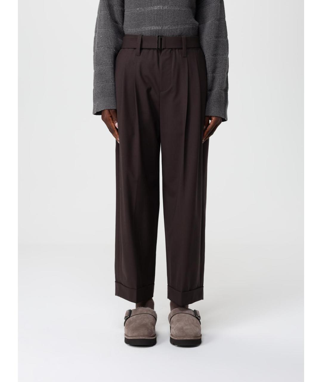BRUNELLO CUCINELLI Коричневые шерстяные прямые брюки, фото 6