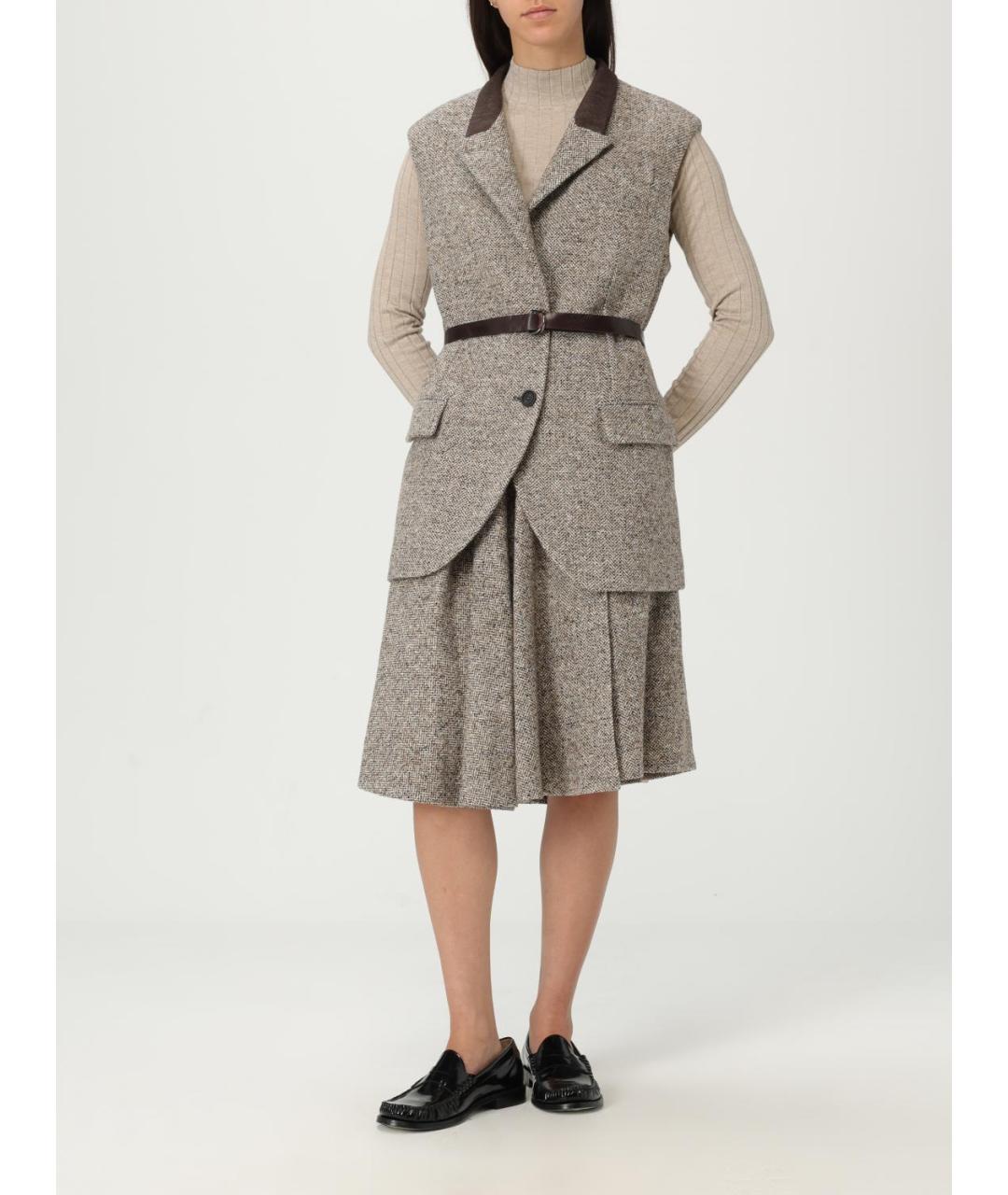 BRUNELLO CUCINELLI Бежевая шерстяная юбка миди, фото 2