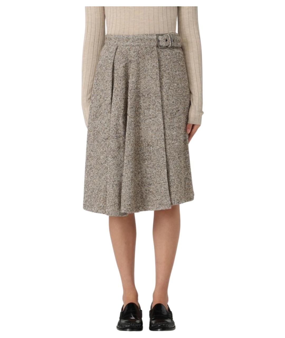 BRUNELLO CUCINELLI Бежевая шерстяная юбка миди, фото 1
