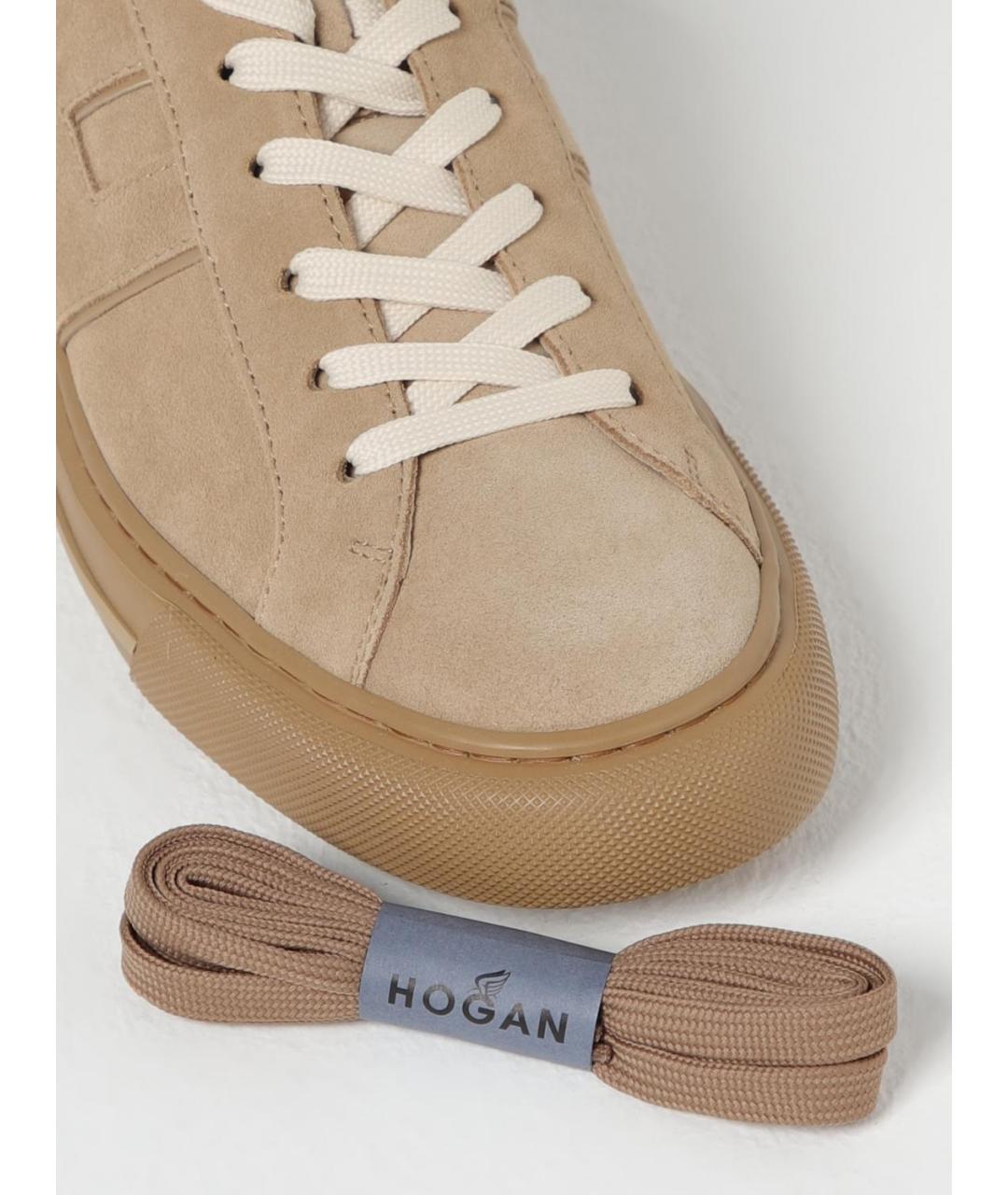 HOGAN Бежевые замшевые низкие кроссовки / кеды, фото 4