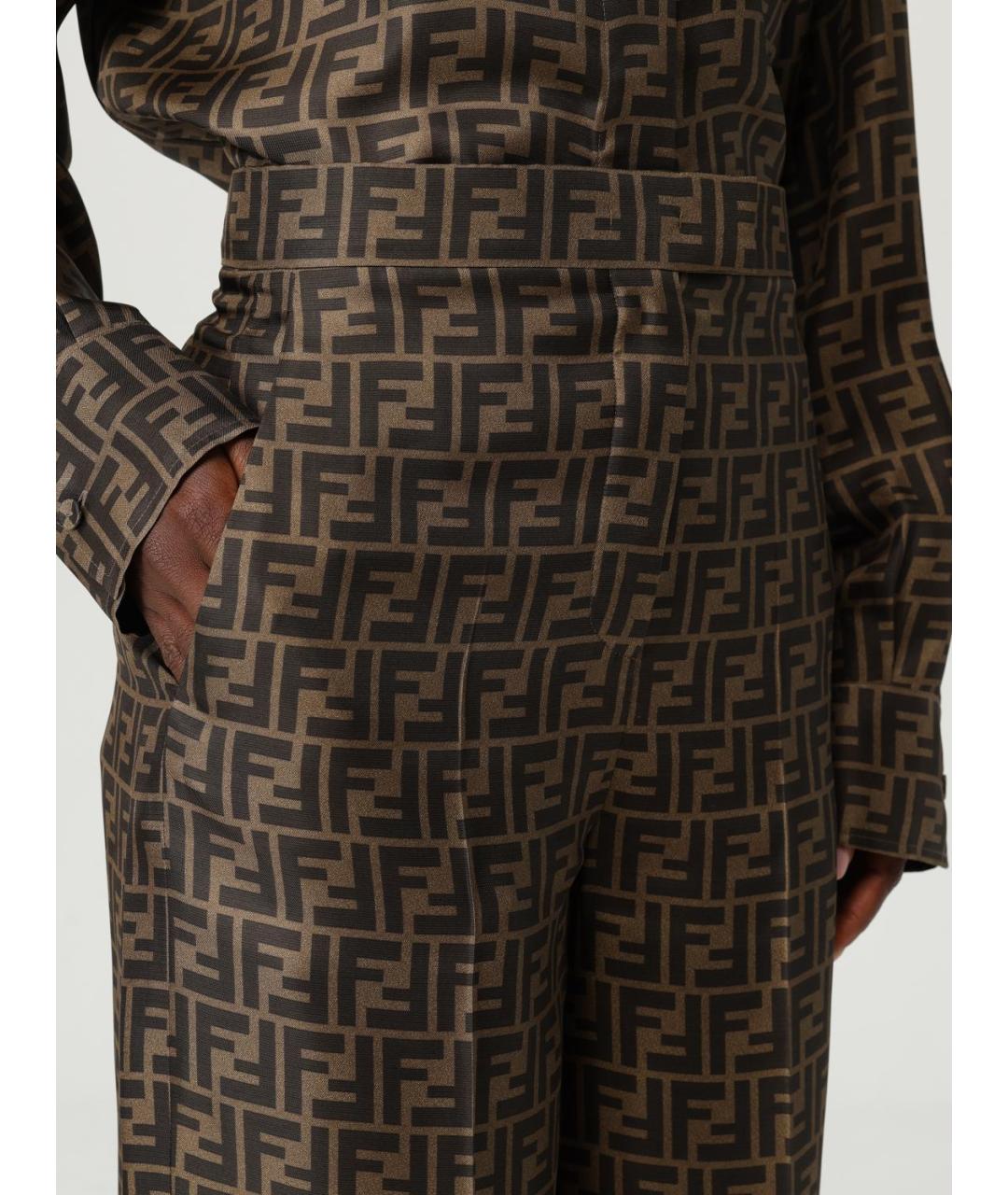 FENDI Коричневые шелковые прямые брюки, фото 5