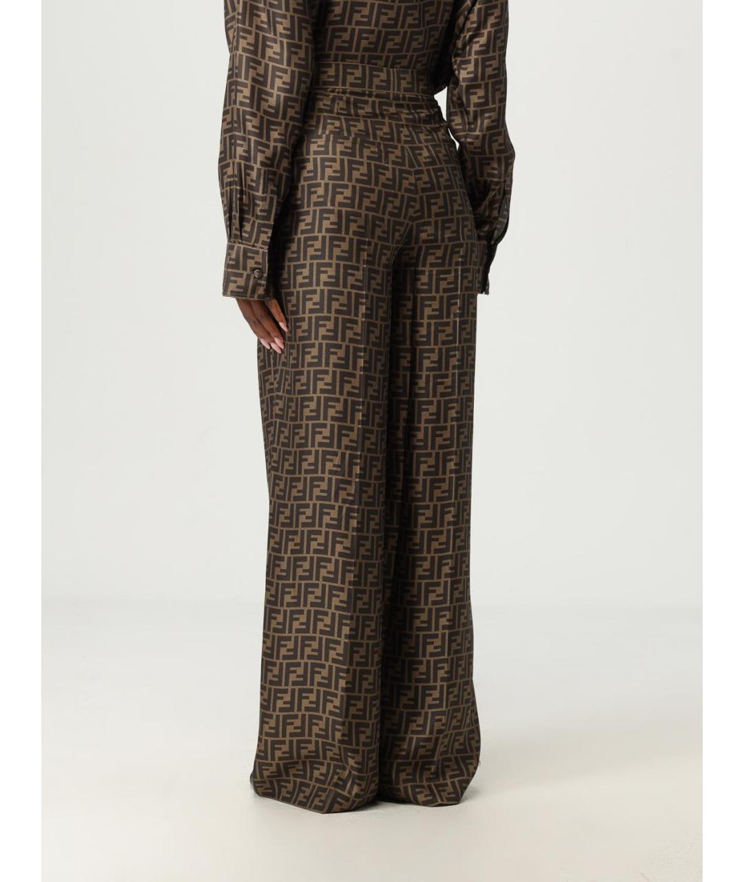 FENDI Коричневые шелковые прямые брюки, фото 3
