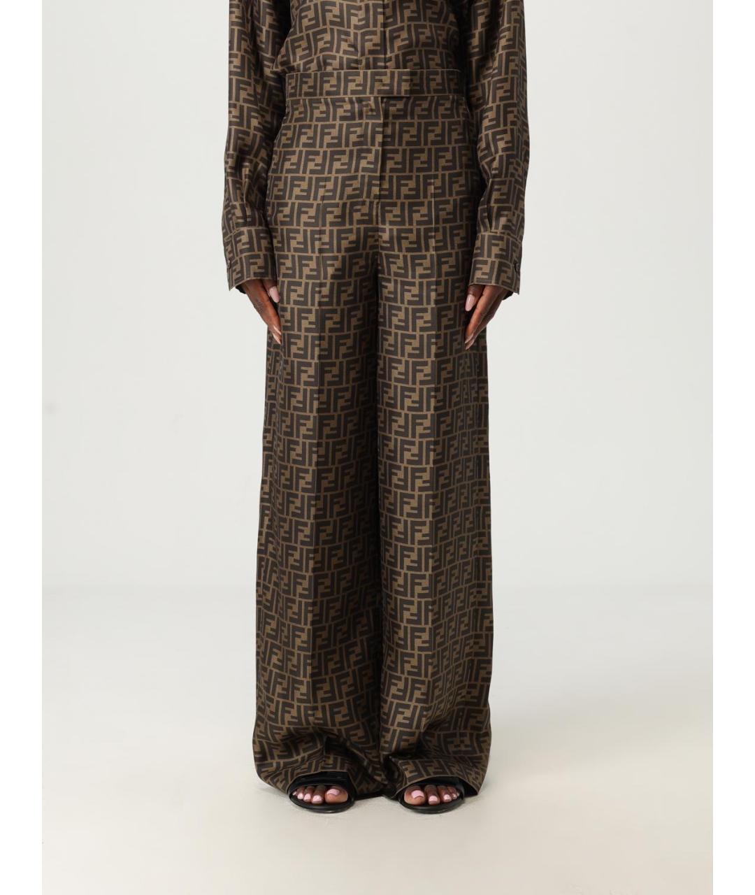 FENDI Коричневые шелковые прямые брюки, фото 6