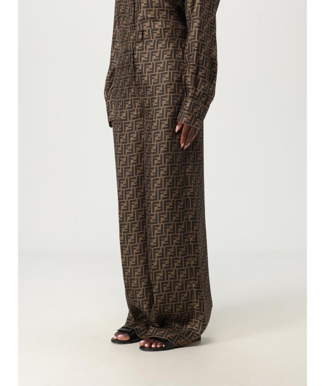 FENDI Коричневые шелковые прямые брюки, фото 4