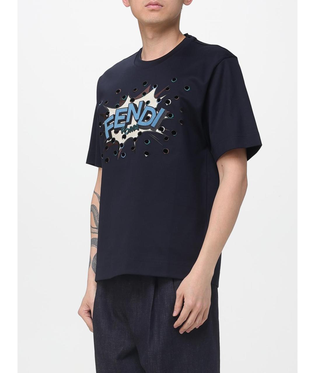 FENDI Синяя хлопковая футболка, фото 5