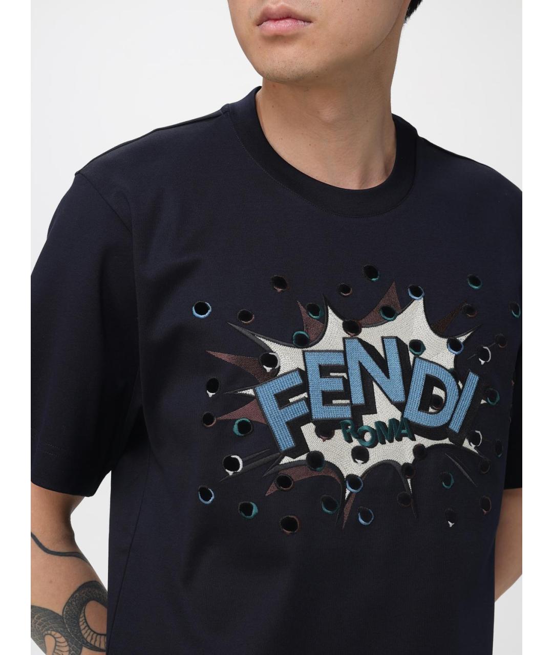FENDI Синяя хлопковая футболка, фото 6