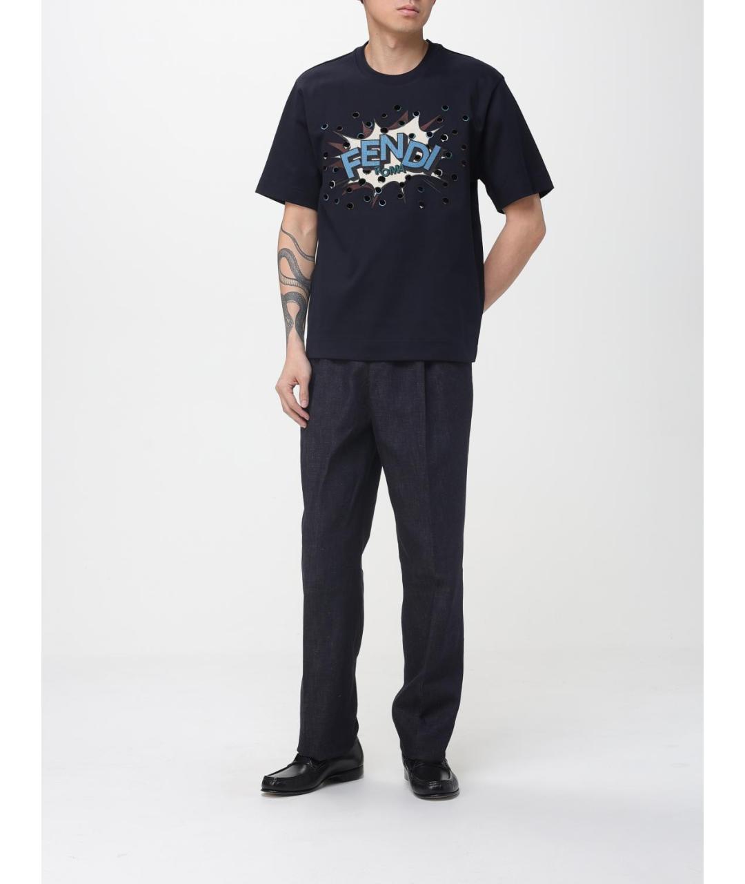 FENDI Синяя хлопковая футболка, фото 3