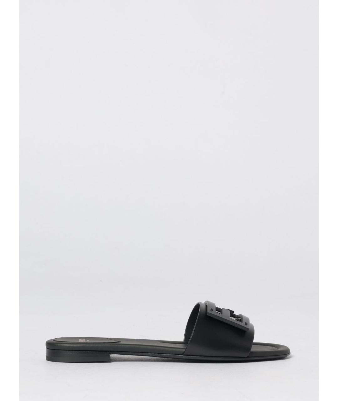 FENDI Черные кожаные шлепанцы, фото 5