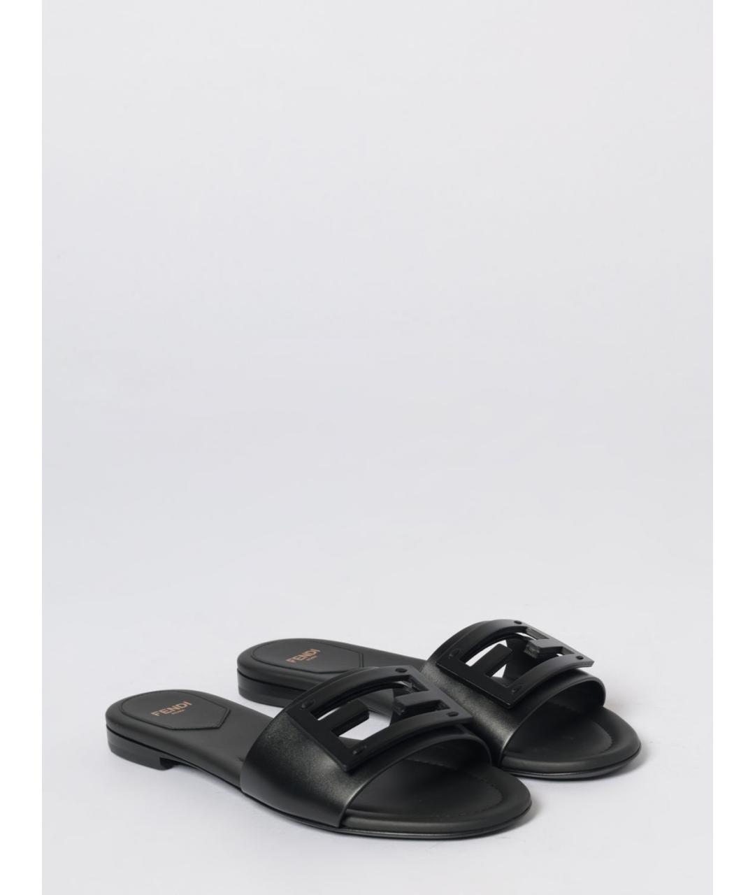 FENDI Черные кожаные шлепанцы, фото 2