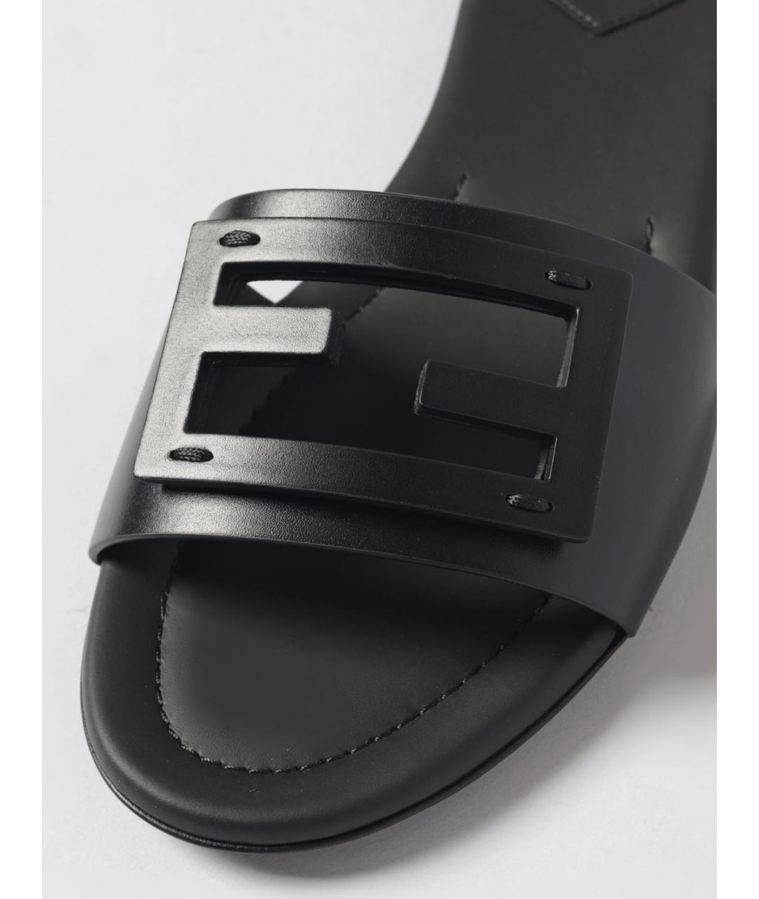 FENDI Черные кожаные шлепанцы, фото 4