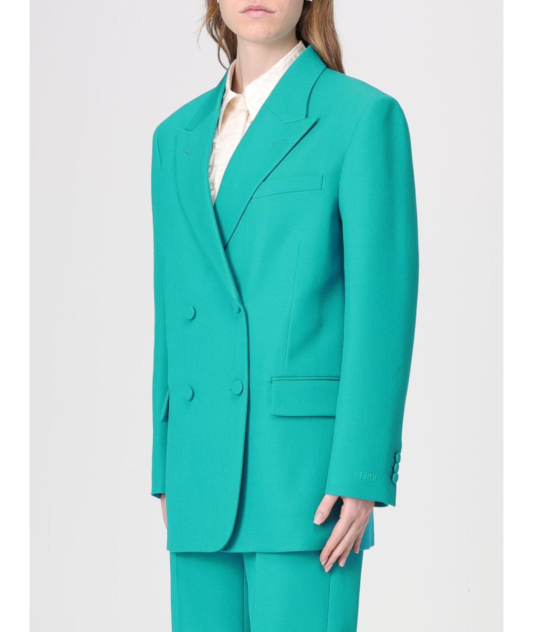 FENDI Бирюзовый шерстяной жакет/пиджак, фото 5