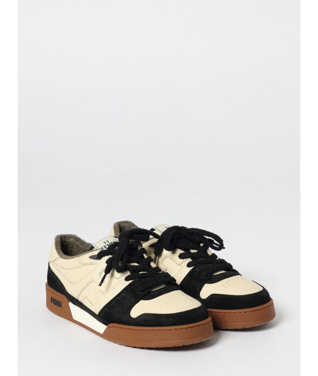 FENDI Бежевые кожаные низкие кроссовки / кеды, фото 2