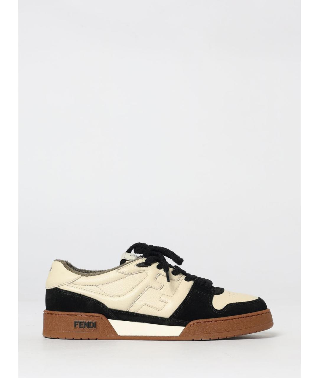 FENDI Бежевые кожаные низкие кроссовки / кеды, фото 5