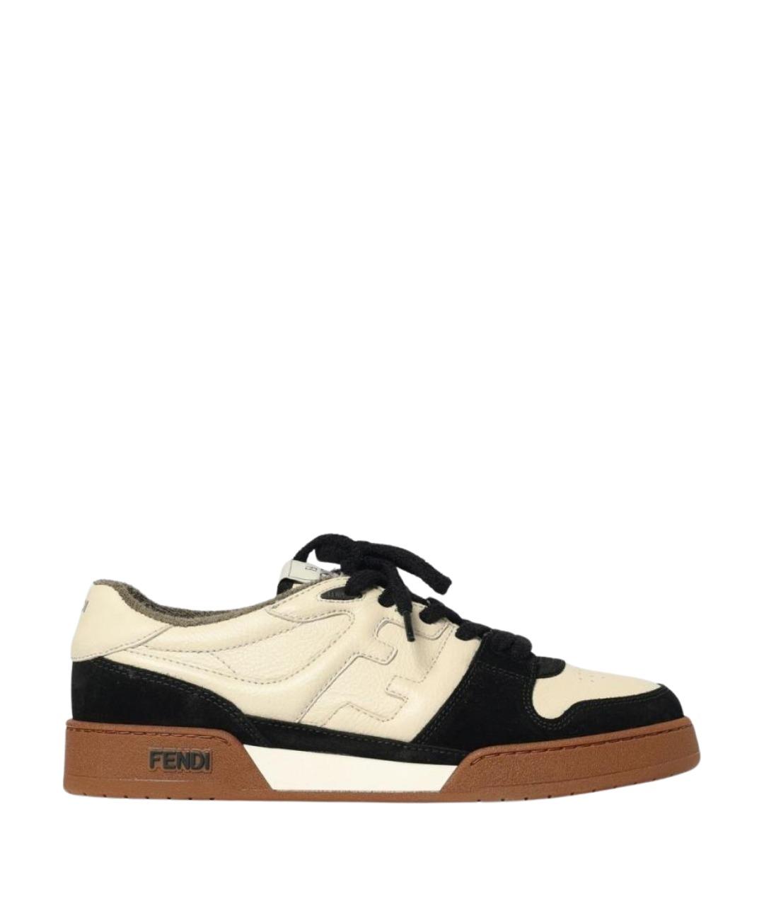 FENDI Бежевые кожаные низкие кроссовки / кеды, фото 1