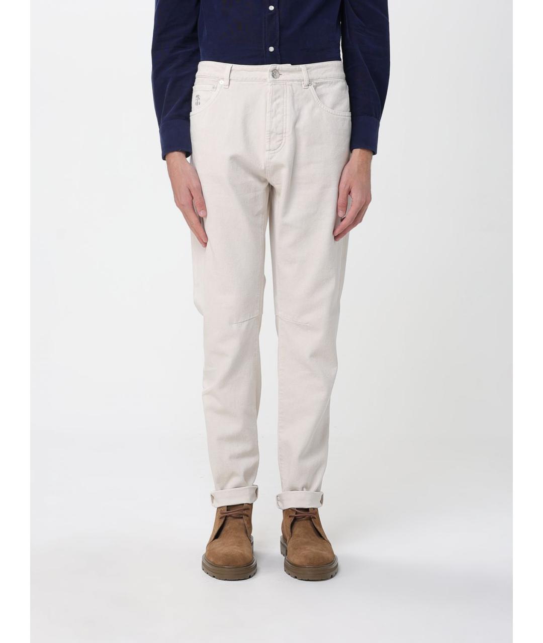 BRUNELLO CUCINELLI Бежевые хлопковые прямые джинсы, фото 6
